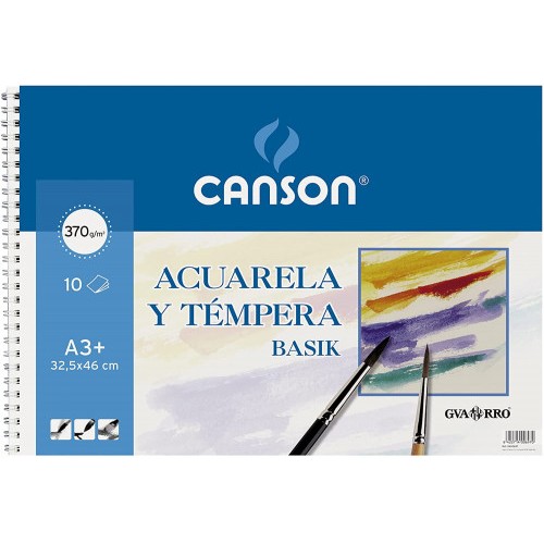 23003-BLOC ESCOLAR BASIK 370 GR. PARA TEMPERA Y ACUARELA  A3+ 10 HOJAS GUARRO CANSON C200400697
