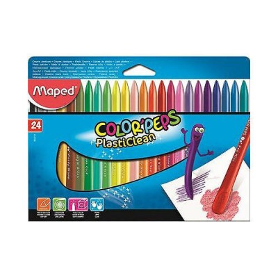 CAJA DE 24 CERAS PLASTICLEAN COLOR PEPS COLORES SURTIDOS MAPED 862013