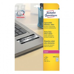 2311-PAQUETE 20 HOJAS ETIQUETAS PLATEADAS DE POLIESTER-IMPRESORAS LASER-210X297 MM AVERY L6013-20