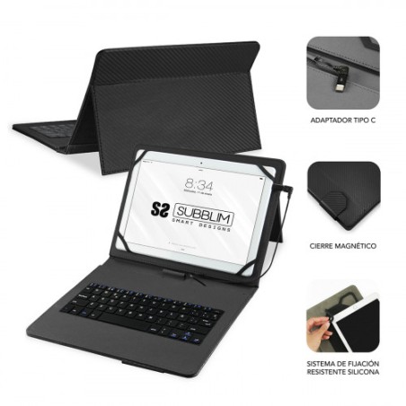 23123-SUBBLIM Funda con Teclado Micro USB - USB C KEYTAB PRO USB 10,1" Black