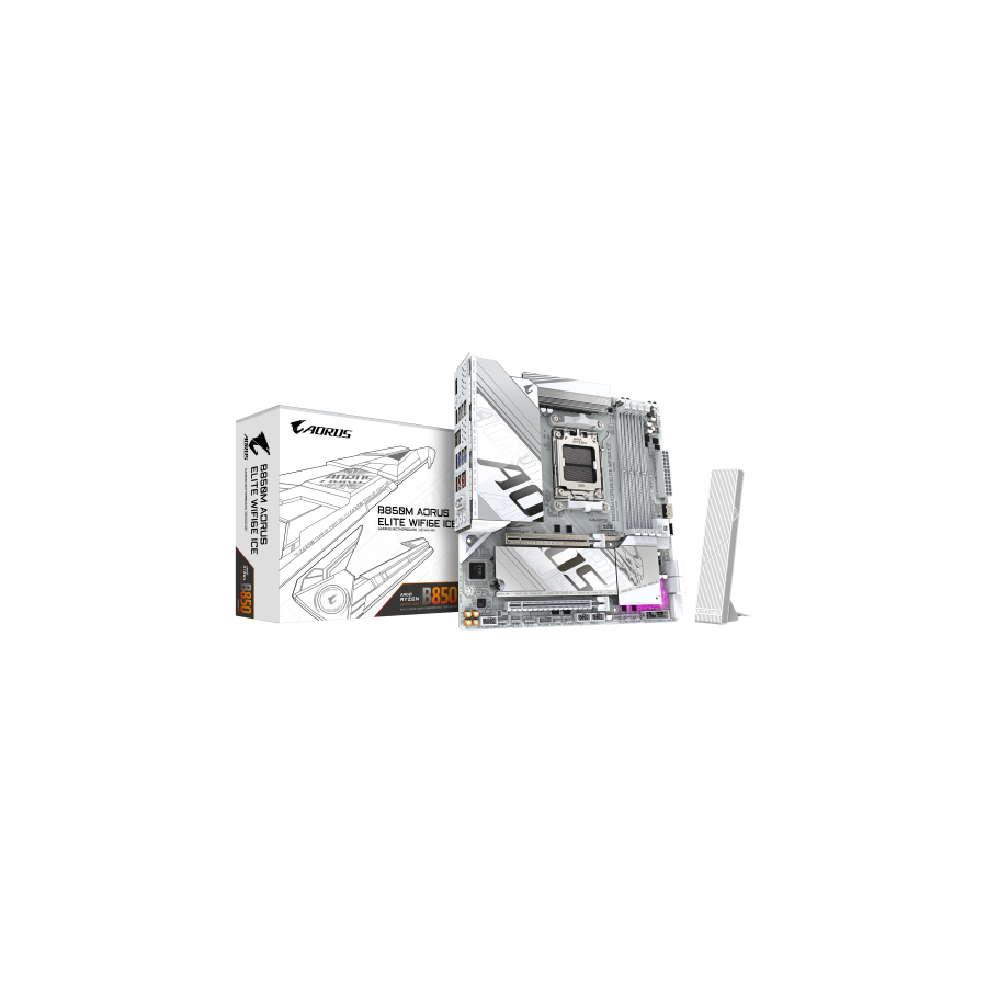 23346-GIGABYTE B850M AORUS ELITE WIFI6E ICE Placa Base - Procesadores AMD Ryzen Serie 9000, 12+2+1 fases VRM digitales, 23346-GIGABYTE B850M AORUS ELITE WIFI6E ICE Placa Base - Procesadores AMD Ryzen Serie 9000, 12+2+1 fases VRM digitales,