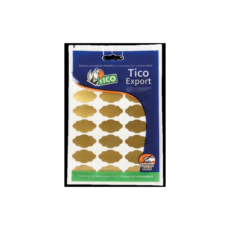 2387-PAQUETE 10 HOJAS ETIQUETAS SATINADAS ORO 36X19 MM TICO E-GL-3619