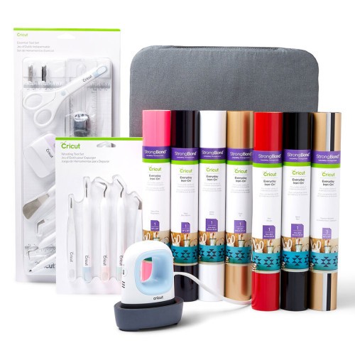 24337-Cricut EasyPress Mini, Zen Blue + Everything Iron -On Bundle Azul, Blanco
