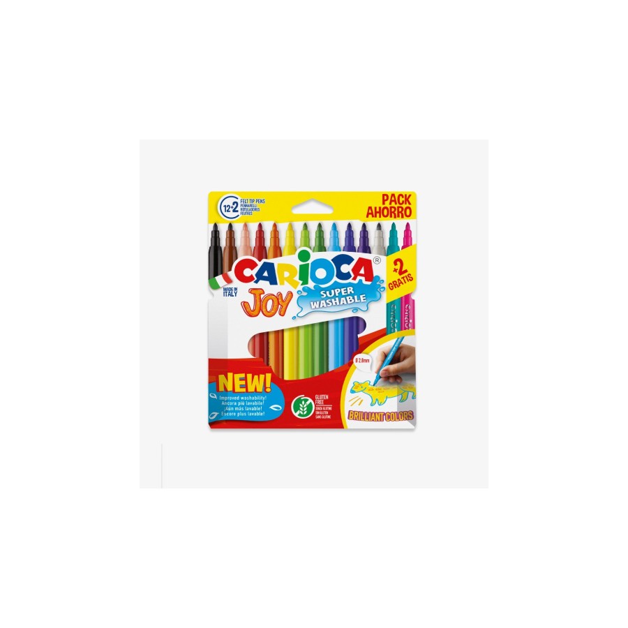 24375-CAJA 12+2 ROTULADORES COLORES SURTIDOS JOY SUPERLAVABLE CARIOCA 40533
