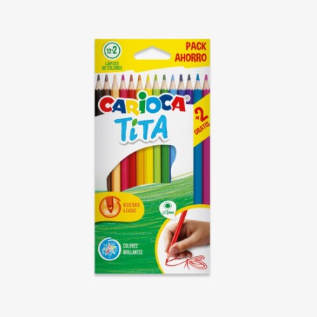 24377-CAJA 12+2 LAPICES COLORES SURTIDOS RESINA TITA CARIOCA 43878