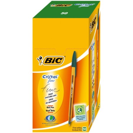 24424-BOLIGRAFO CRISTAL FINE CUERPO NARANJA TRAZO 0,3 MM. COLOR VERDE BIC 872729