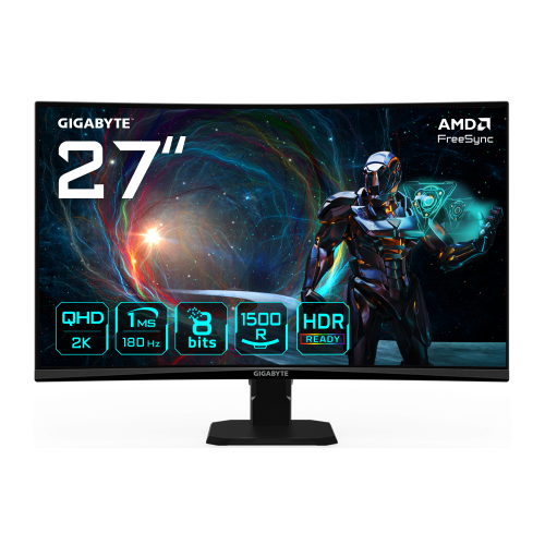 24959-GIGABYTE GS27QCA 27" Monitor Curvo para Gaming QHD - 2560 x 1440, 180Hz, 1ms, 250 cd/m2, FreeSync, HDR Ready, HDMI