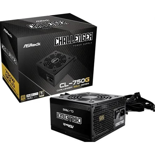 24991-FUENTE ALIMENTACION ASROCK CL-750G,PSU,750W,80 PLUS GOLD,120MM,ACTIVE PFC,PCI-E 5.1 (12+4pin)x1,PCI-E (6+2 pin)x4,