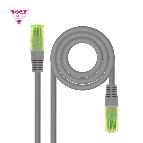 25060-Nanocable Cable de Red Latiguillo RJ45 CAT.6 UTP AWG26 CCA, Gris, 30 cm