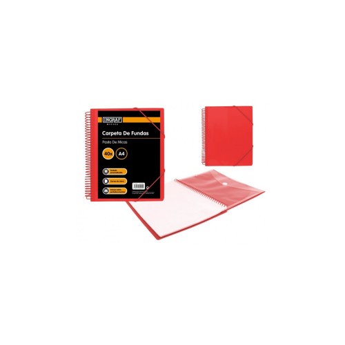 25066-CARPETA ESPIRAL 40 FUNDAS CON SOBRE A4 ROJO POLIPROPILENO INGRAF 332495