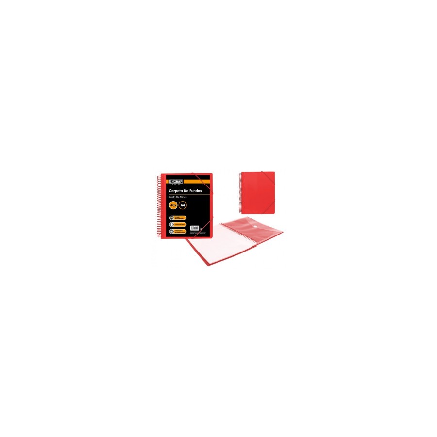 25066-CARPETA ESPIRAL 40 FUNDAS CON SOBRE A4 ROJO POLIPROPILENO INGRAF 332495 25066-CARPETA ESPIRAL 40 FUNDAS CON SOBRE A4 ROJO POLIPROPILENO INGRAF 332495