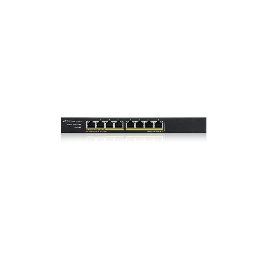 25458-ZYXEL GS1915-8EP, 8-PORT GBE POE SMART HYBRID MODE SWITCH, STANDALONE OR NEBULAFLEX CLOUD, 60 WATT 802.3AT, DESKTO