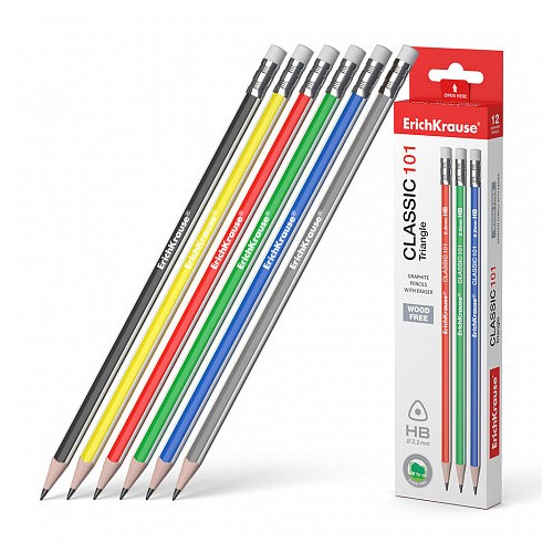 25517-LAPIZ DE GRAFITO TRIANGULAR CON GOMA CLASSIC TRIANGLULAR 101 HB ERICH KRAUSE 55270