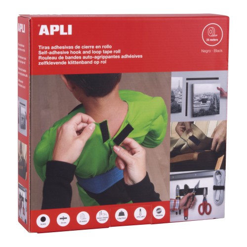 25537-DISPENSADOR 25M CINTA ADHESIVA TIPO VELCRO COLOR NEGRO 20 MM APLI 17018