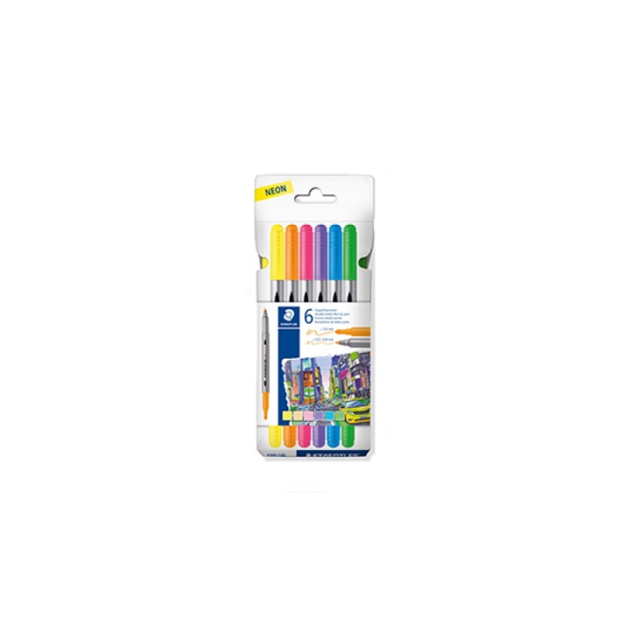26673-ESTUCHE CARTON CON 6 ROTULADORES DOBLE PUNTA COLORES NEON STAEDTLER 3200 C6F 26673-ESTUCHE CARTON CON 6 ROTULADORES DOBLE PUNTA COLORES NEON STAEDTLER 3200 C6F