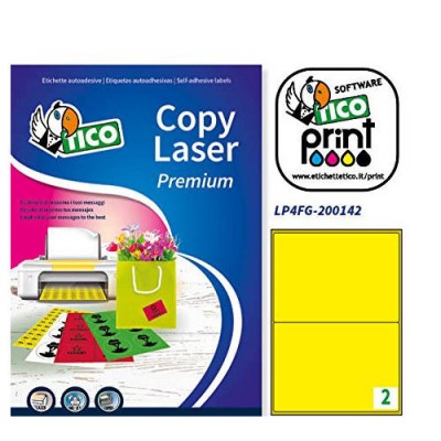 CAJA 70 HOJAS ETIQUETAS AMARILLO FLUORESCENTE CON ESQUINAS REDONDAS LaSER INYECCIoN DE TINTA FOTOCOPIADORAS 200X142 MM TICO LP4