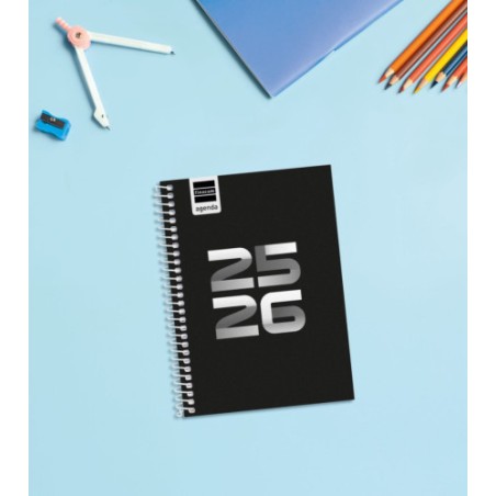 27637-AGENDA ESCOLAR 2025-2026 COOL 8o 120X164 SEMANA VISTA HORIZONTAL NEGRO+ FINOCAM 645000326
