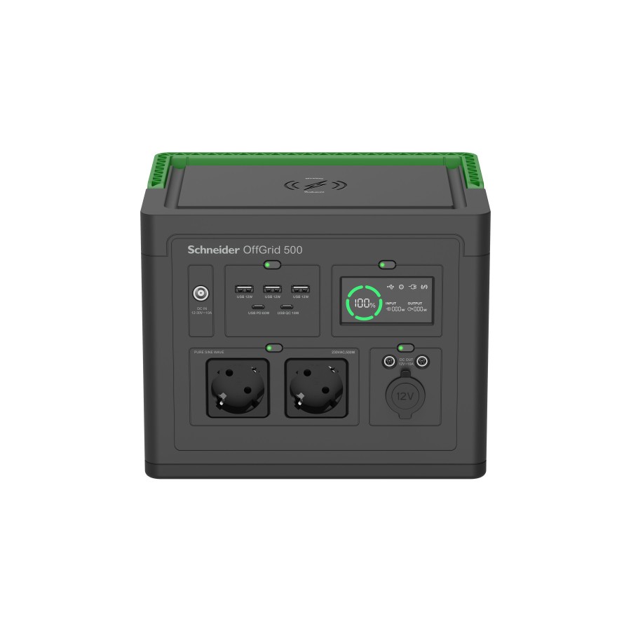 28019-SCHNEIDER OFFGRID PORTABLE POWER STATION 500, 517 WH LITHIUM-ION, 2 SCHUKO, SINEWAVE 28019-SCHNEIDER OFFGRID PORTABLE POWER STATION 500, 517 WH LITHIUM-ION, 2 SCHUKO, SINEWAVE