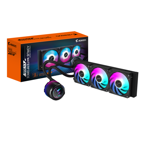 28565-GIGABYTE Refrigeracion liquida para CPU AORUS WATERFORCE X II 360 AIO - 3 ventiladores ARGB de 120 mm, pantalla LC