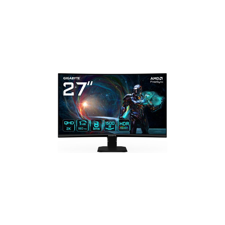29106-GIGABYTE GS27QCA 27" Monitor Curvo para Gaming QHD - 2560 x 1440, 180Hz, 1ms, 250 cd/m2, FreeSync, HDR Ready, HDMI