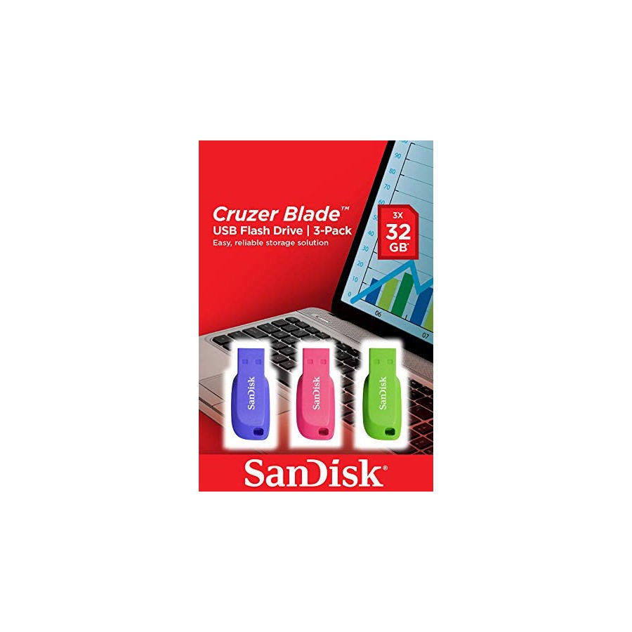 29274-Sandisk Cruzer Blade 3x 32GB unidad flash USB USB tipo A 2.0 Azul, Verde, Rosa