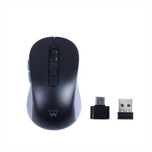 29483-Ewent Raton inalambrico USB-A de 2,4 GHz con botones silenciosos y adaptador tipo C