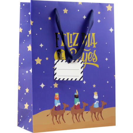 30064-BOLSA PAPEL REYES MAGOS L (32X14X40 CM) FOIL CON TARJETA COLGANTE COLORES SURTIDOS BISMARK 333599