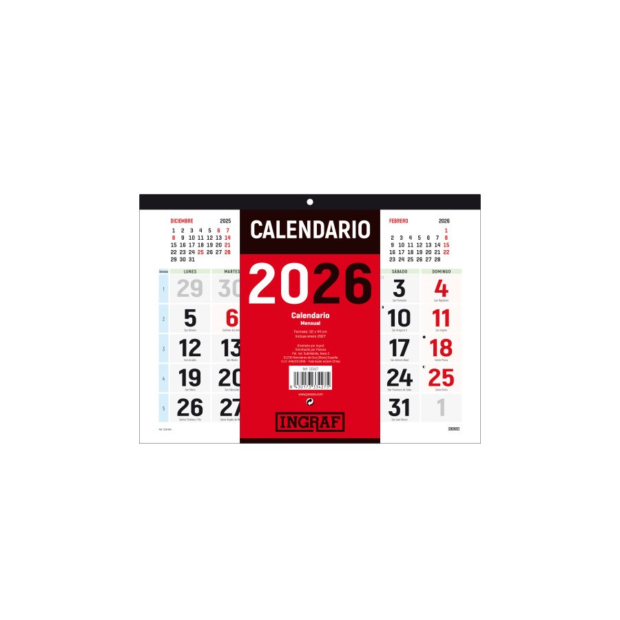 30207-CALENDARIO 2026 PARED HORIZONTAL DOBLE CARA CASTELLANO INGRAF 333427 30207-CALENDARIO 2026 PARED HORIZONTAL DOBLE CARA CASTELLANO INGRAF 333427