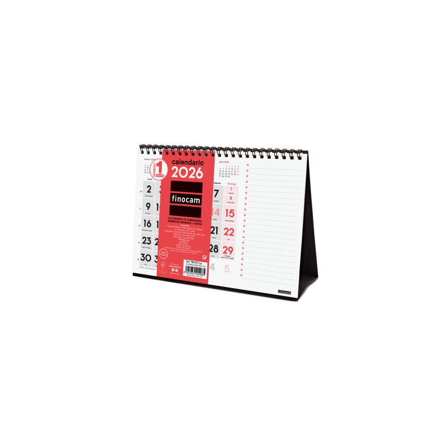 30339-CALENDARIO 2026 SOBREMESA NEUTRO NUMEROS GRANDES+NOTAS S 210X150MM FINOCAM 781370026