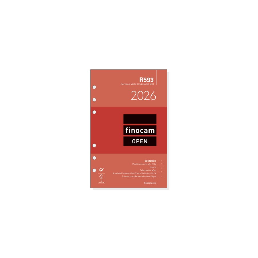 30366-RECAMBIO ANUAL 2026 R593 OPEN500 117X181MM SEMANA VISTA HORIZONTAL FINOCAM 711580026