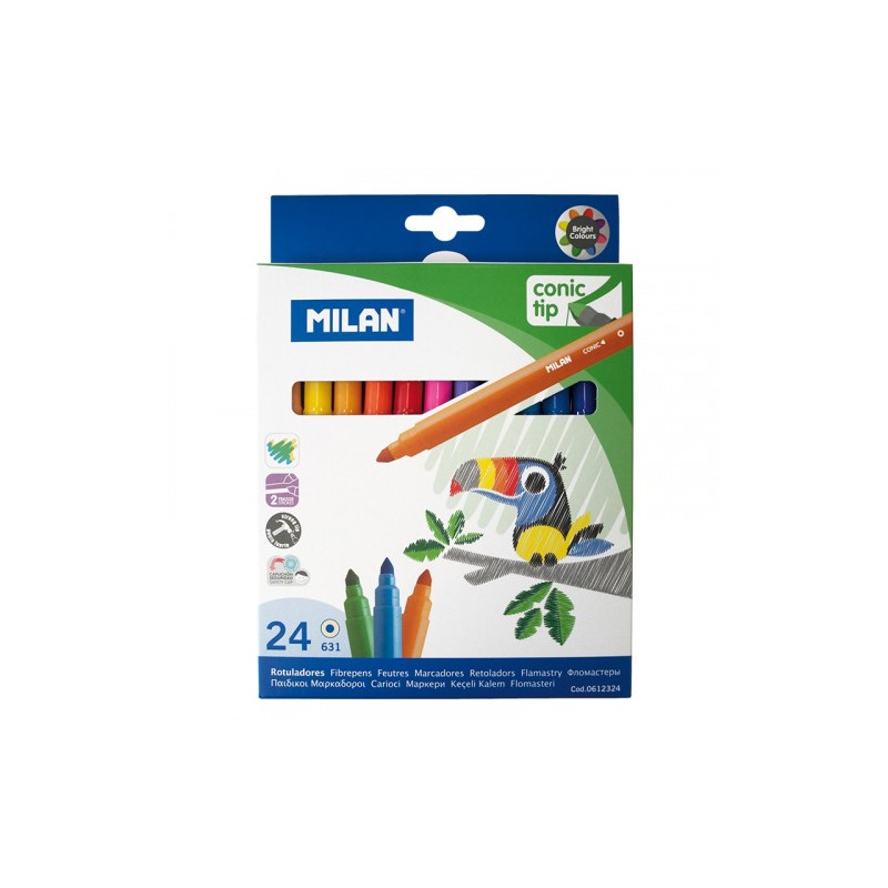 3166-CAJA 24 ROTULADORES PUNTA CONICA BASE AGUA MILAN 0612324