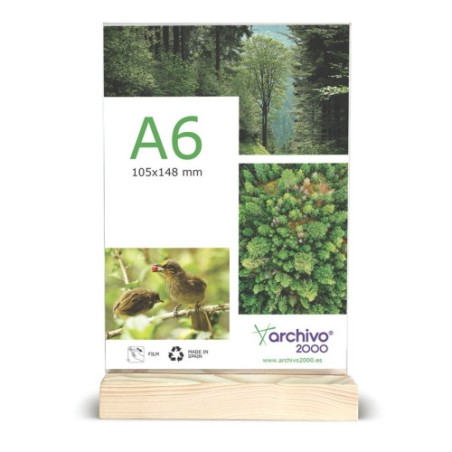 31684-EXPOSITOR SOBREMESA DOBLE CARA A6 VERTICAL CON BASE DE MADERA 30x105x170MM A6 ARCHIVO 2000 15906M1 CS TP
