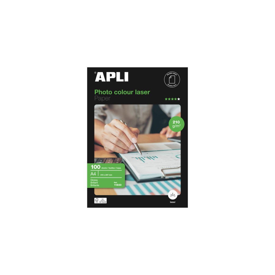 32310-PAQUETE 100 HOJAS PAPEL FOTO GLOSS 210G. A4 APLI 11833