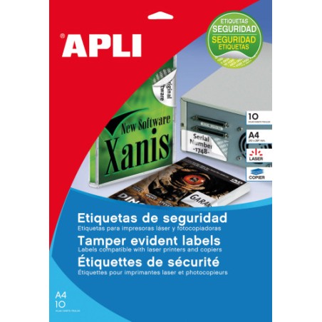 32321-PAQUETE 10 HOJAS A4 ETIQUETAS DE SEGURIDAD POLIESTER PLATA 45,7 X 21,2MM APLI 11272