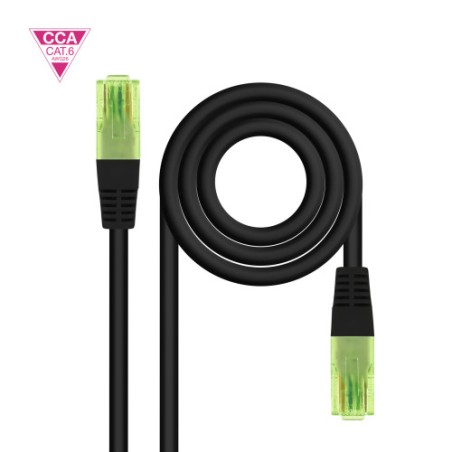 32339-Nanocable Cable de Red Latiguillo RJ45 CAT.6 UTP AWG26 CCA, Negro, 3 m