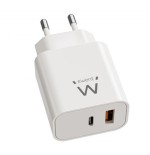 33702-Ewent Cargador Rapido GaN de 20W USB-C PD y USB-A QC, Diseno Compacto