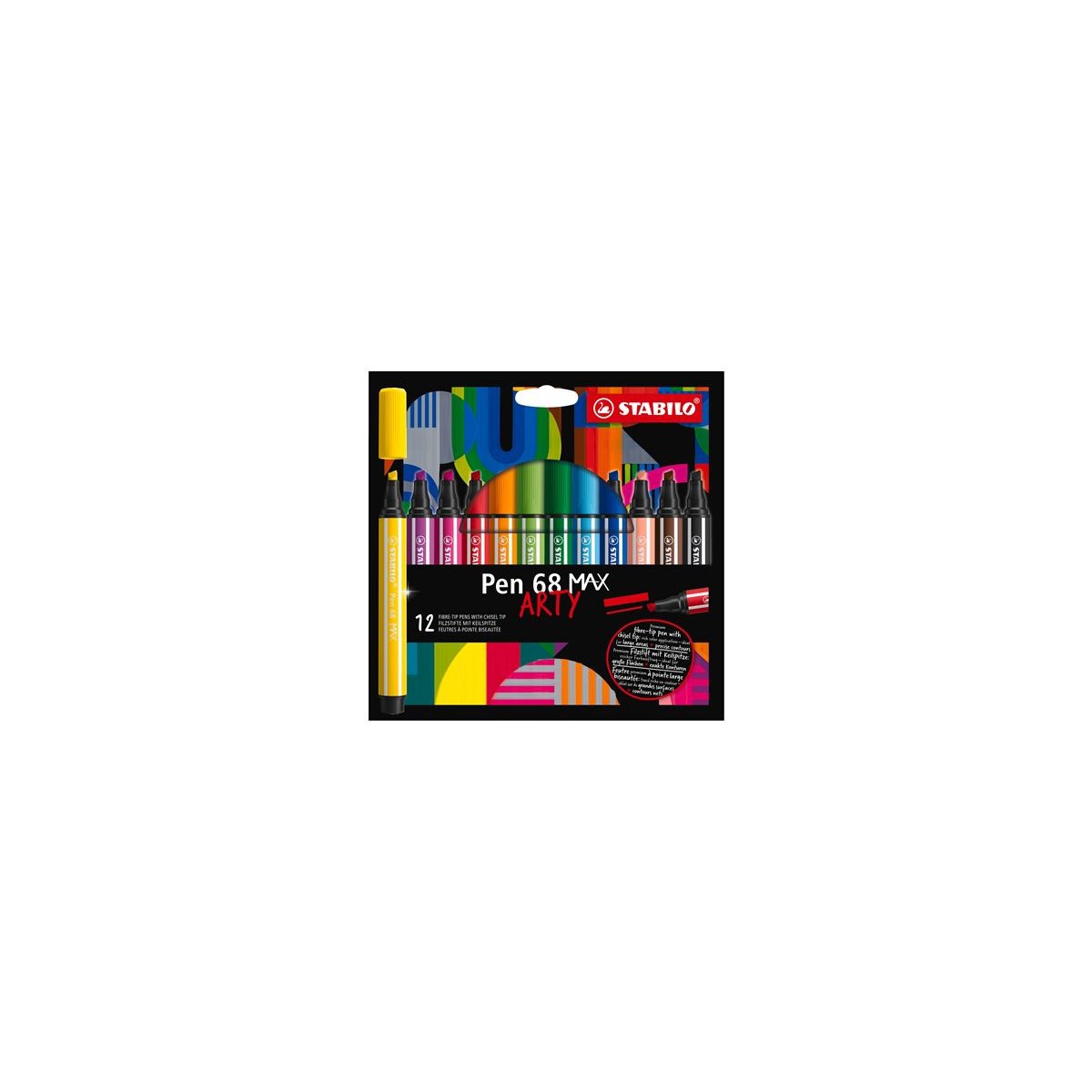 ESTUCHE ARTY CON 12 COLORES ROTULADOR PREMIUM CON PUNTA BISELADA PEN 68 MAX STABILO 768 12 21