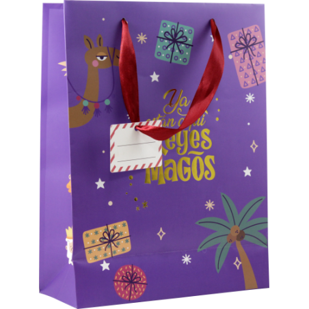 34183-BOLSA PAPEL REYES MAGOS S (24X10X32 CM) FOIL CON TARJETA COLGANTE COLORES SURTIDOS BISMARK 333601