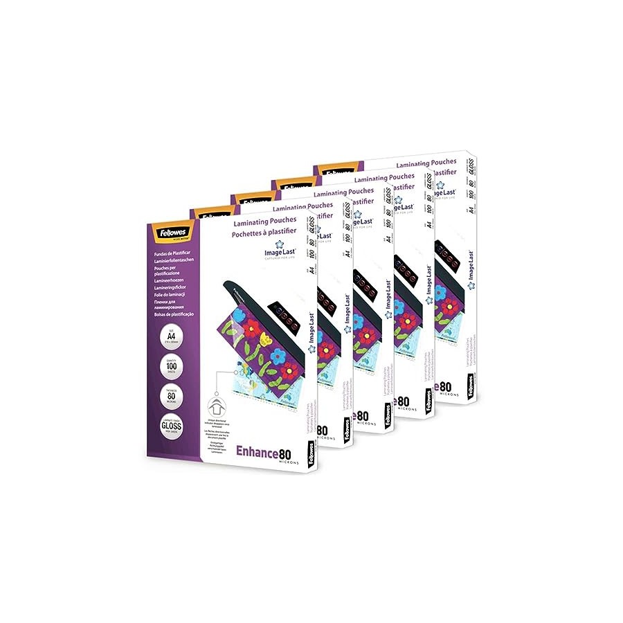 34803-PACK 500 FUNDAS PLASTIFICAR 80 MICRAS BRILLO A4 (216X303 MM) FELLOWES 100142462