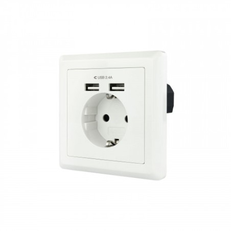 35582-Nanocable Base de enchufe de pared tipo schuko con 2 tomas USB Max. 2.4A, blanca