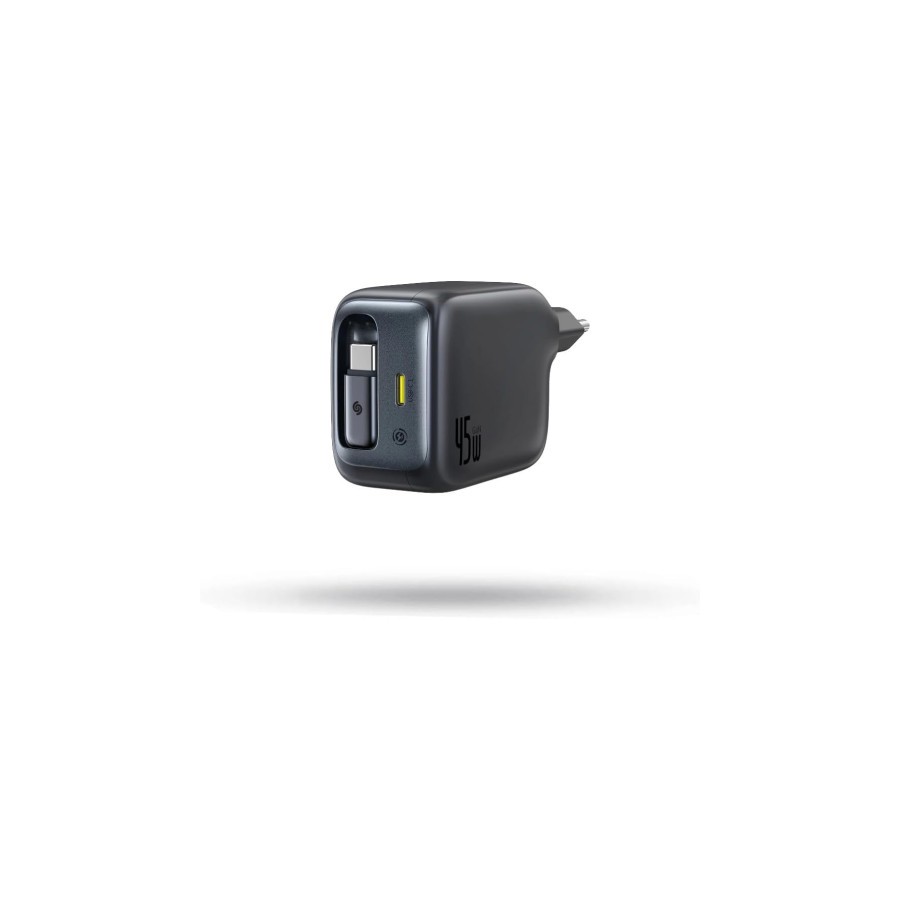 36046-OS-BASEUS ENERCORE CJ11 FAST CHARGER WITH RETRACTABLE CABLE 2C 45W EU COSMIC BLACK