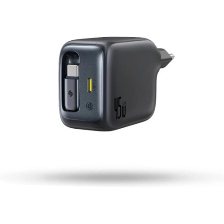 36046-OS-BASEUS ENERCORE CJ11 FAST CHARGER WITH RETRACTABLE CABLE 2C 45W EU COSMIC BLACK
