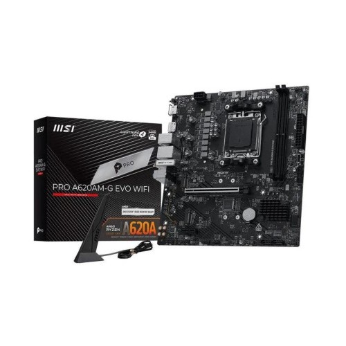 36092-PLACA MSI PRO A620AM-G EVO WIFI,AMD,AM5,A620,2DDR5,128GB,DP+HDMI,2.5GBLAN+WIFI6E+BT5.3,4SATA6+2XM.2,7USB3.2,MATX