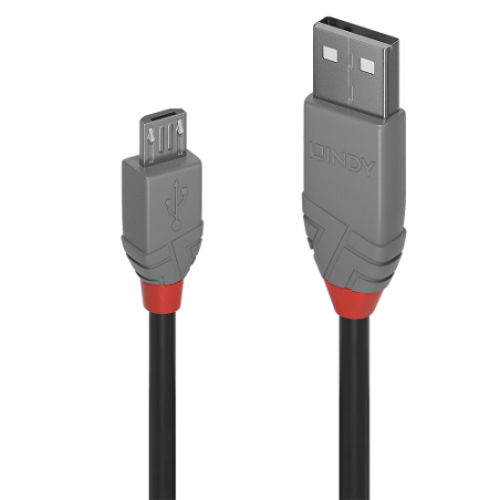 36579-Lindy 36734 cable USB USB 2.0 3 m USB A Micro-USB B Negro, Gris