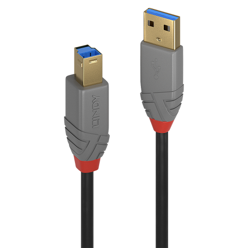 36589-Lindy 36743 cable USB USB 3.2 Gen 1 (3.1 Gen 1) 3 m USB A USB B Negro, Gris