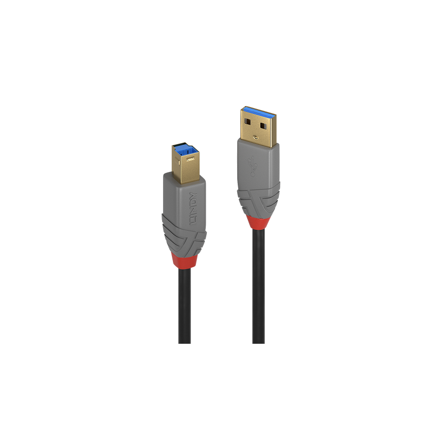 36589-Lindy 36743 cable USB USB 3.2 Gen 1 (3.1 Gen 1) 3 m USB A USB B Negro, Gris