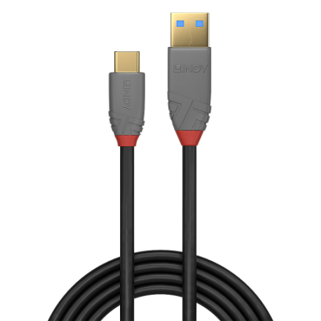 36668-Lindy 36910 cable USB 0,5 m USB C USB A Negro, Gris