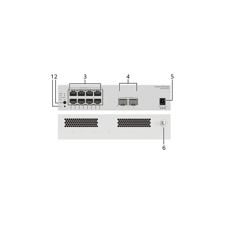 38460-HUAWEI S210-8LP2J (8*10/100/1000BASE-T PORTS (32W POE+), 2*2.5GE SFP PORTS, WITH 1*AC POWER ADAPTER, FANLESS)"