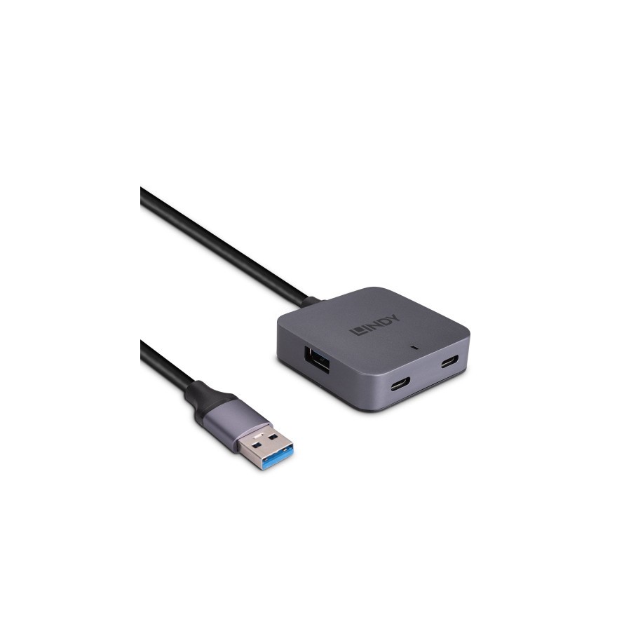 38506-Lindy 43388 hub de interfaz USB 3.2 Gen 1 (3.1 Gen 1) Type-A 5000 Mbit/s Negro, Gris