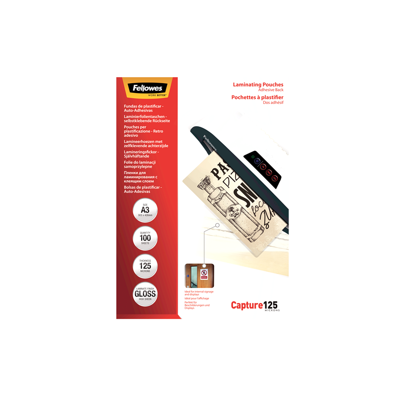 390-PACK 100 BOLSAS PLASTIFICACION AUTOADHESIVAS 125 MICRAS A3 FELLOWES 5329001 390-PACK 100 BOLSAS PLASTIFICACION AUTOADHESIVAS 125 MICRAS A3 FELLOWES 5329001